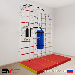 Шведская стенка Sv Sport 57460 (Турник стандарт/Брусья/Канат/Кольца/Цепь/Мешок 22кг/Мат 2м/Канатный лаз)
