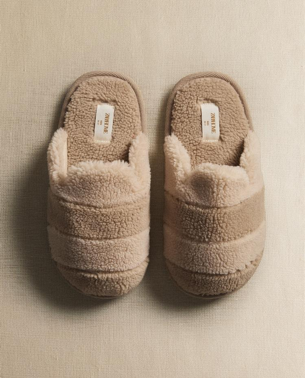 ZARA HOME ДЕТСКИЕ ТАПОЧКИ-МЮЛИ ИЗ ИСКУССТВЕНОЙ ОВЧИНЫ, НАТУРАЛЬНЫЙ
