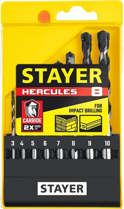 STAYER Hercules, 8 шт: d 3-4-5-6-7-8-9-10 мм, набор сверл по бетону, Professional (2915-H8)