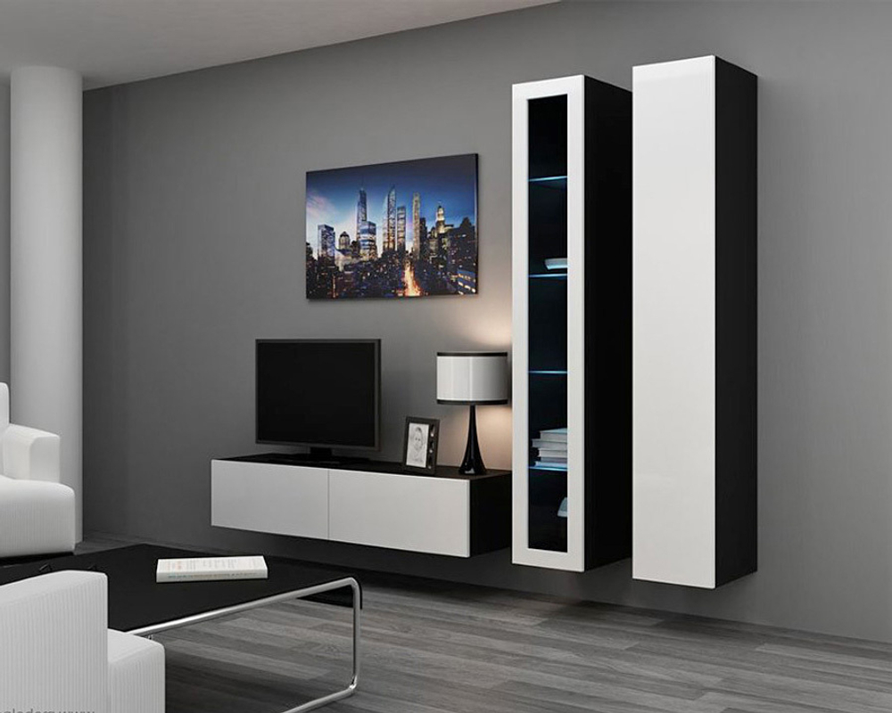 Гостиная Виго 10 МДФ Белый DM635-6 / Черный 0190 220*42*180 см, Белый, Черный   Фиеста