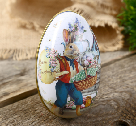 Шкатулка металл яйцо "Заяц с корзиной" 11х6,5х7 см 4566141