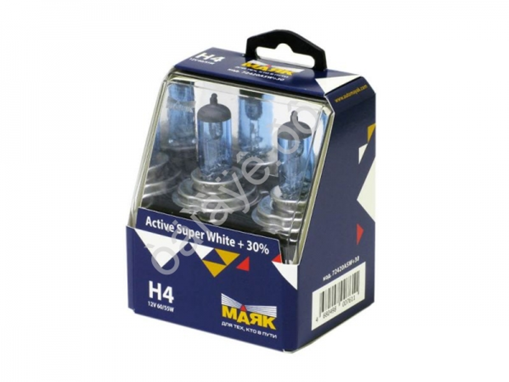 Автолампа H4 12V 60/55W P43t Маяк  +30% Active Super White 72420АSW+30 (к-т)