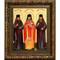 Икона Оптинских Новомучеников на холсте с мощевиком.