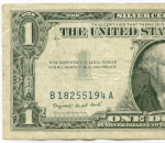 Банкнота США 1 доллар (серебряный сертификат) 1957A B 18255194 A. VF