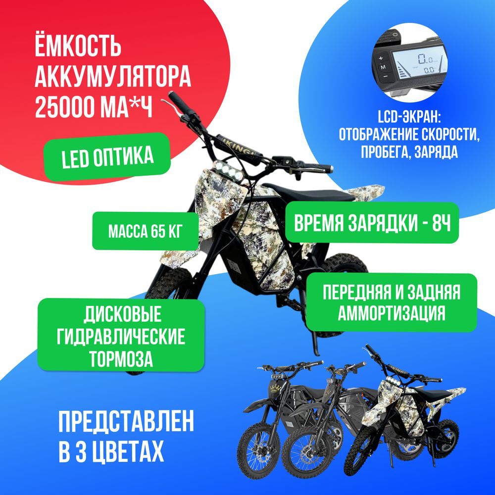 Электропитбайк IKINGI S9 MINI (48V/25Ah) - Камуфляж фото №4