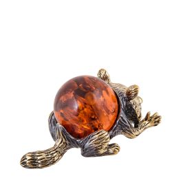 AM-3657 Фигурка «Енот» (латунь, янтарь)