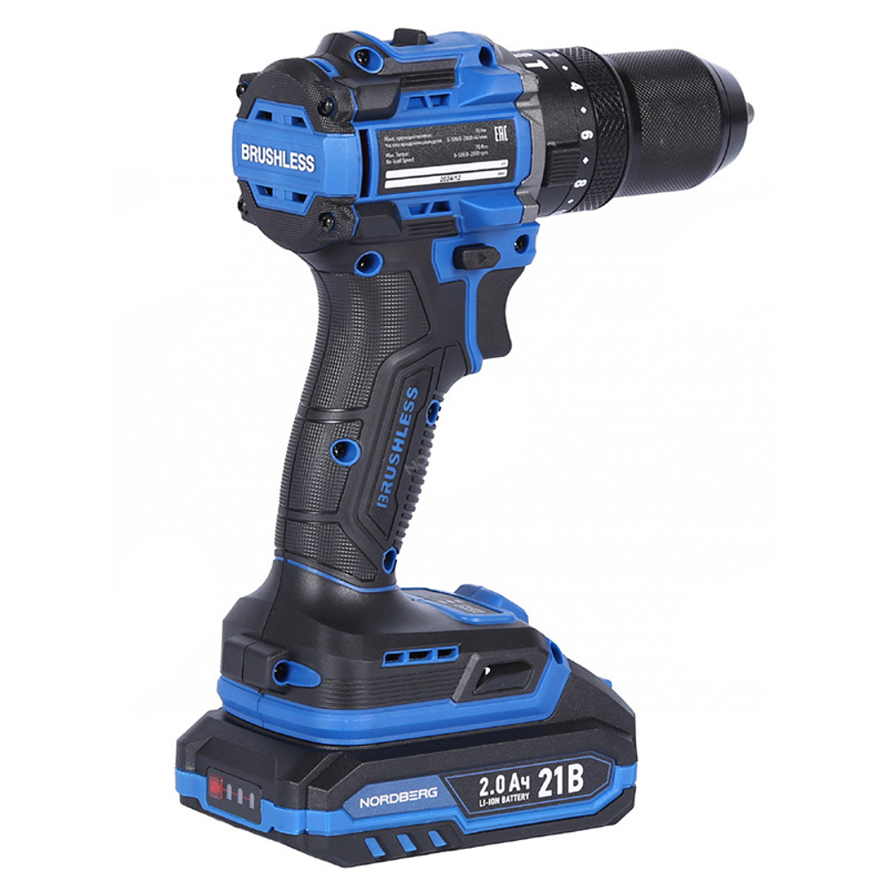 NORDBERG (NE106K) Шуруповерт аккумуляторный макс.диам. сверла 13 мм, 21 В, 70 Нм с 2 аккум. и зар.устр