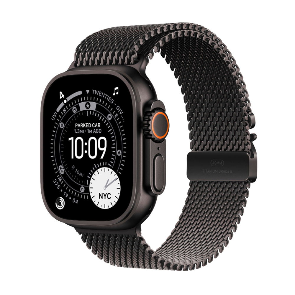 Apple Watch Ultra 3 GPS + Cellular 49mm Black Titanium Case with Black Titanium Milanese Loop - Large,Model A3281