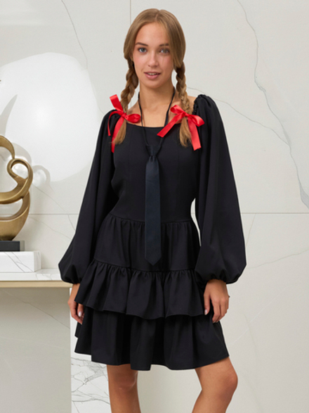 Платье праздничное ярусное с воланами для девочки чёрное