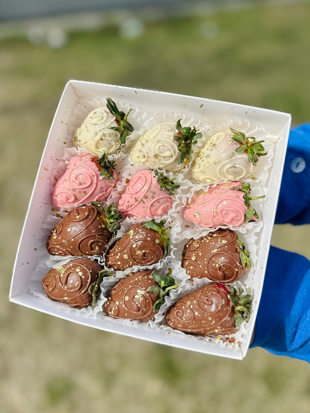 Клубника в белом, молочном и розовом шоколаде "Нежность" 9-12 шт
