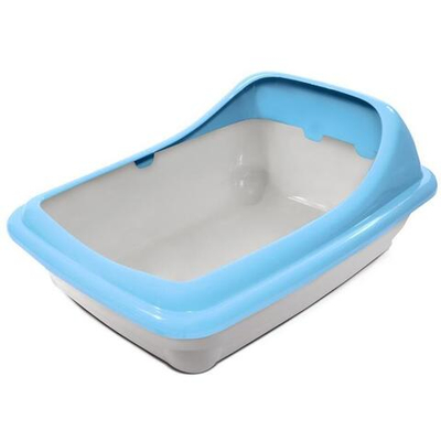 Туалет для кошек прямоугольный с ассиметричным бортом "Волна", серый/голубой, 455*350*200мм, Gamma