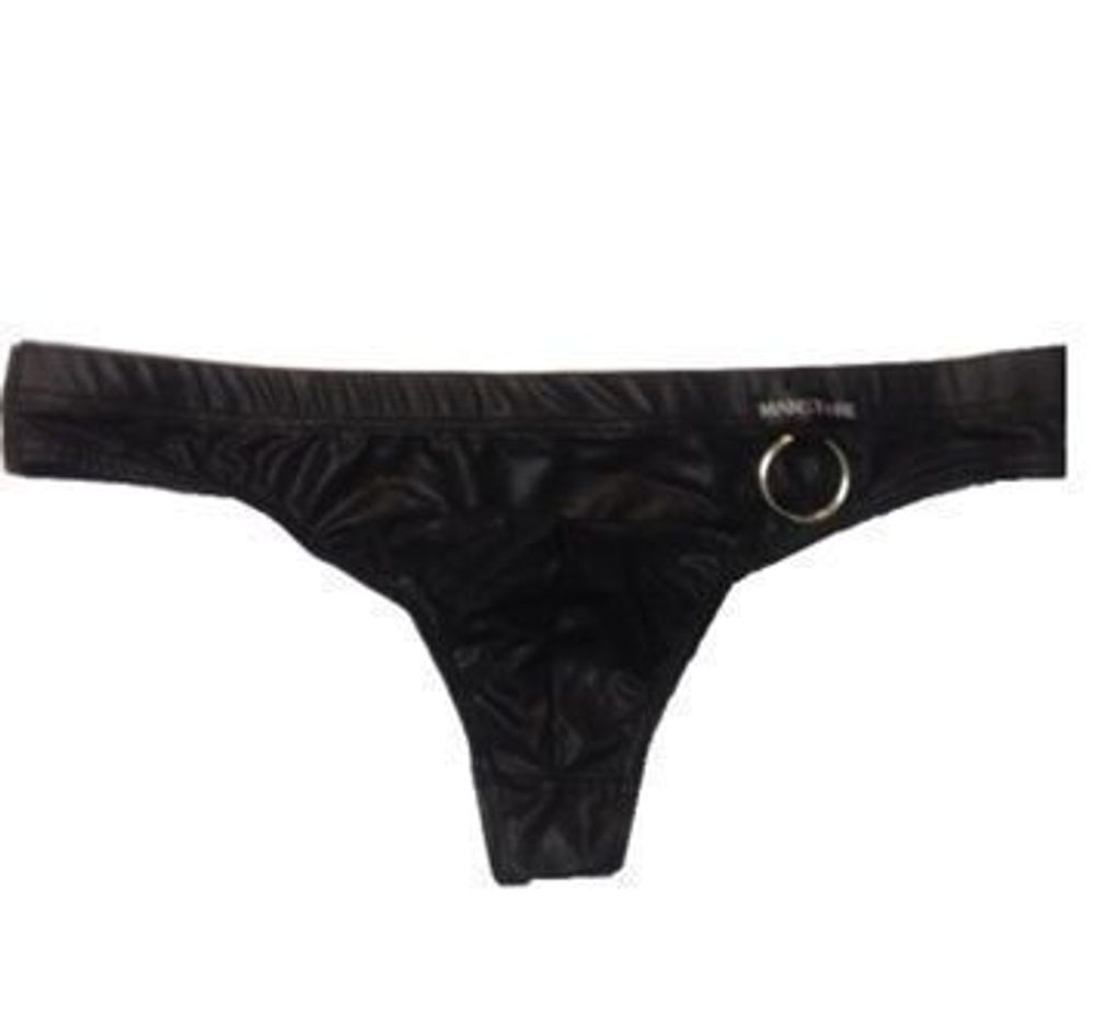 Мужские стринги под кожу черные Manstore Imitation Leather String 36099