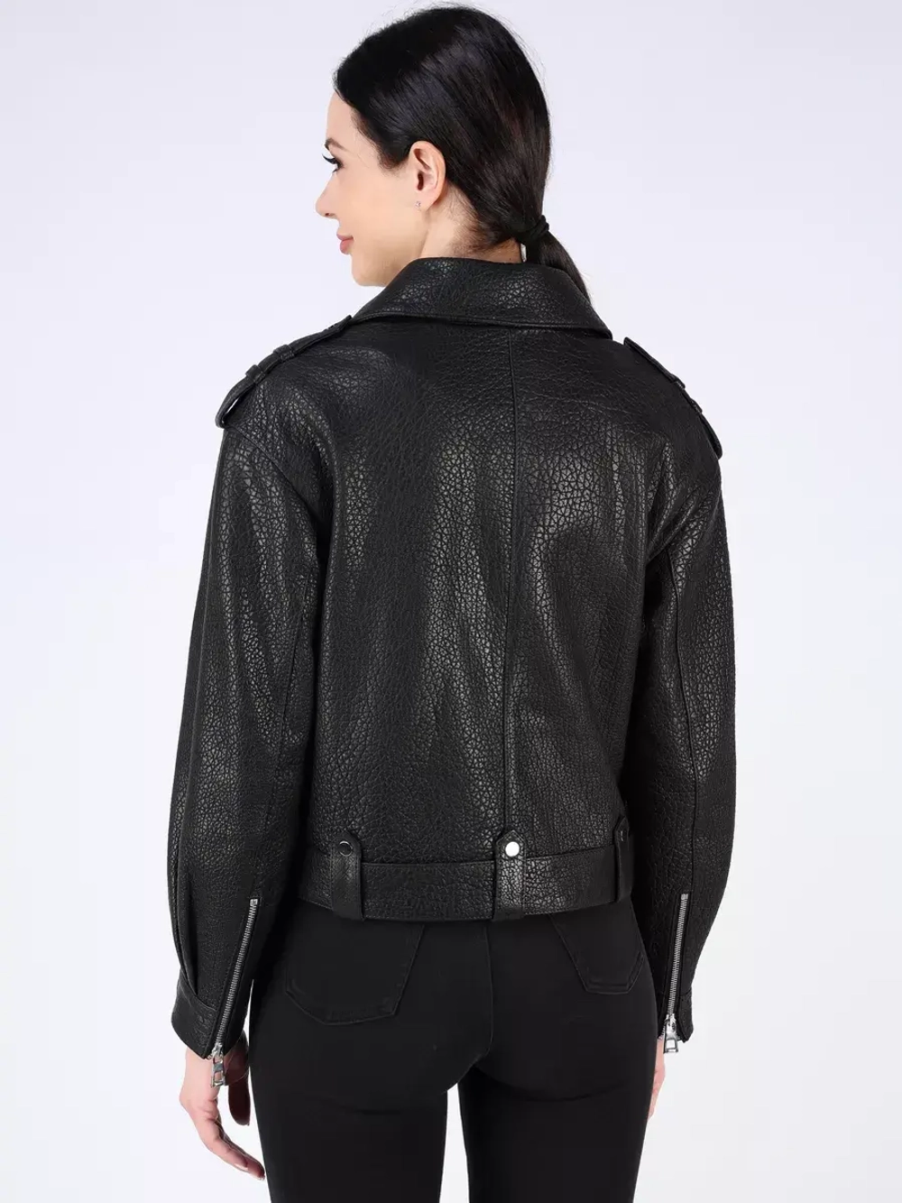 Кожаная куртка демисезонная косуха оверсайз