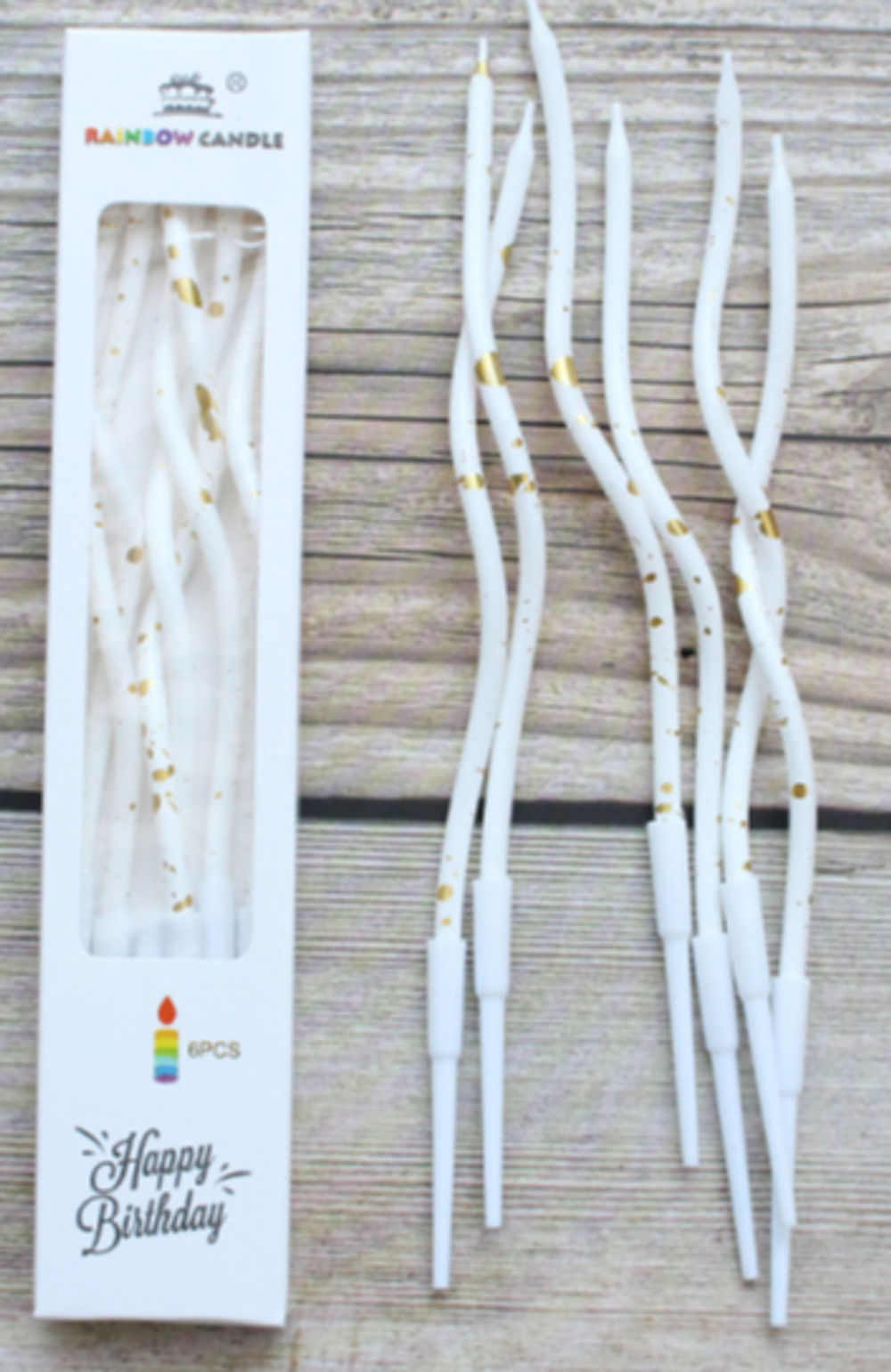 свечи спираль белые с золотом 6шт