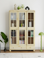 Шкаф витрина 113х321х86, Бритта, стеклянная для посуды, в гостиную, трехдверный, массив сосны, лак, Dipriz