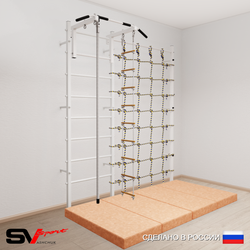 Шведская стенка Sv Sport 51440 (Турник стандарт/Канат/Лестница/Мат 2м/Канатный лаз)
