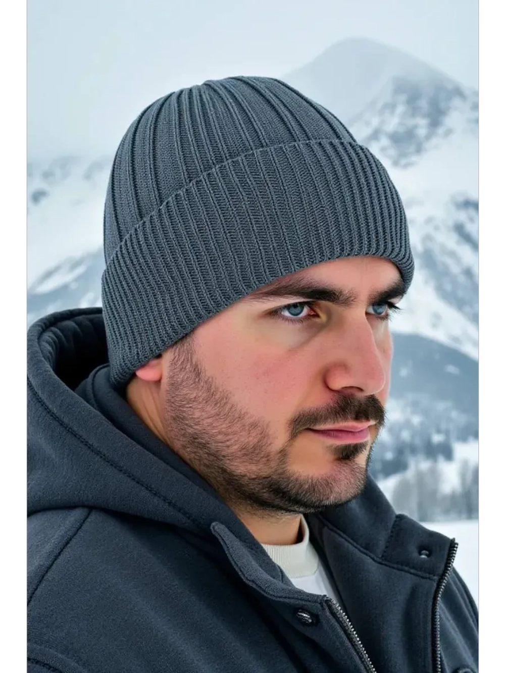 шапка вязаная теплая с отворотом стильная