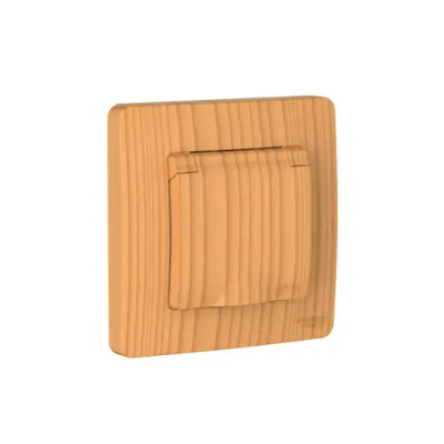 BLANCA С/У IP44 РОЗЕТКА с заземлением со шторками, с крышкой, 16А, 250В, ЯСЕНЬ