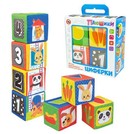 Кубики мягкие 4шт "Плюшики. Циферки" 1+