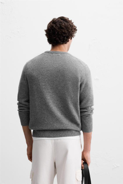 ZARA СВИТЕР ИЗ ШЕРСТИ И КАШЕМИРА, СЕРЫЙ С МЕЛАНЖЕВЫМ ЭФФЕКТОМ