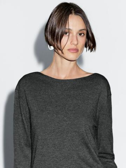 Massimo Dutti Свитер с воротником лодочкой из смесовой шерсти, серый