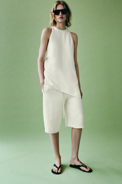 ZARA ШОРТЫ В ПИЖАМНОМ СТИЛЕ — ZW COLLECTION, ЭКРЮ