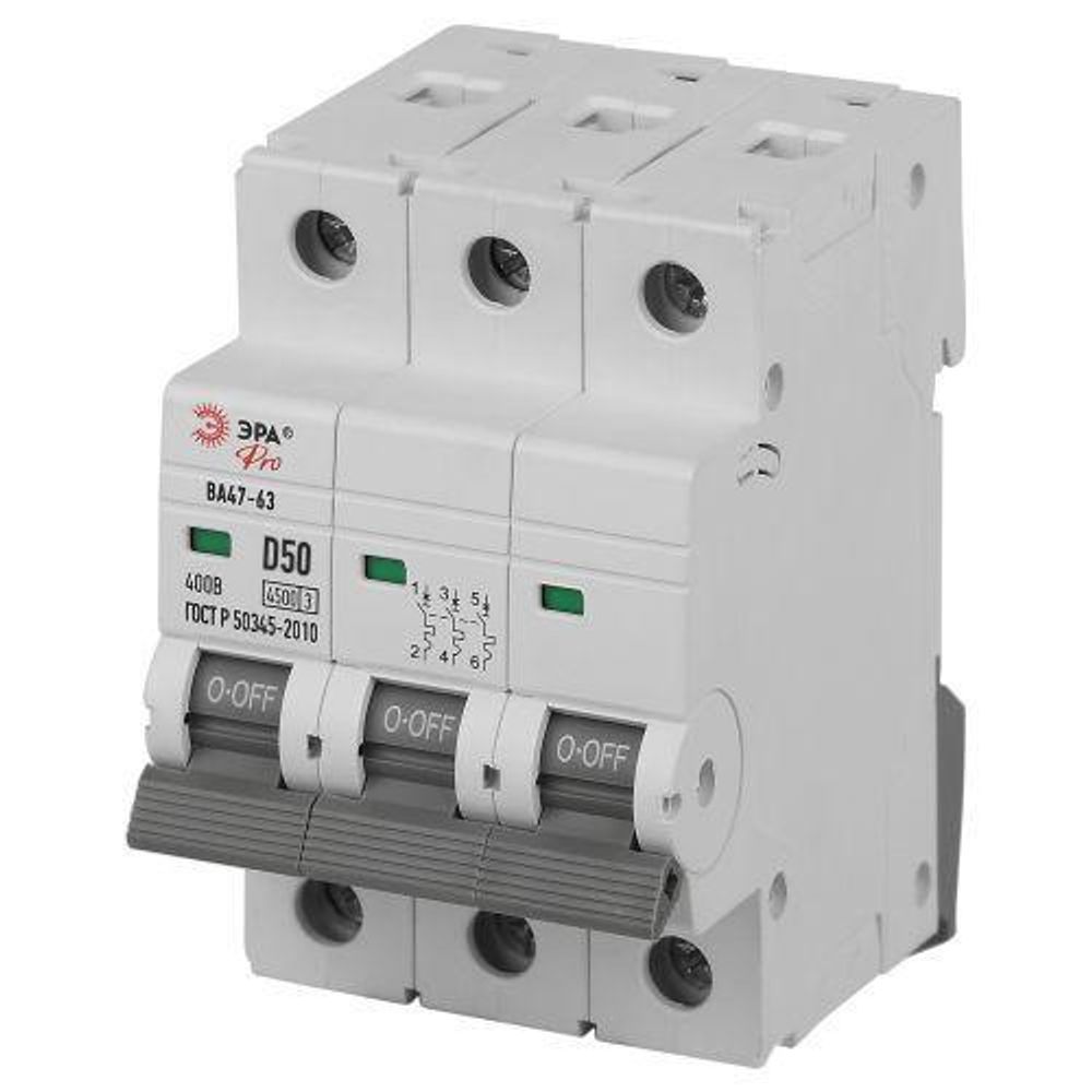 Выключатель автоматический 3п D 50А 4.5кА ВА47-63 PRO ЭРА Б0059482 Выключатель автоматический 3п D 50А 4.5кА ВА47-63 PRO ЭРА Б0059482