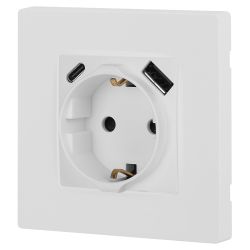 Розетка ЭРА Серия 12 12-4108-01М 2P+E 16A-250В со шторками с USB type-A+C 5В-3А белый матовый