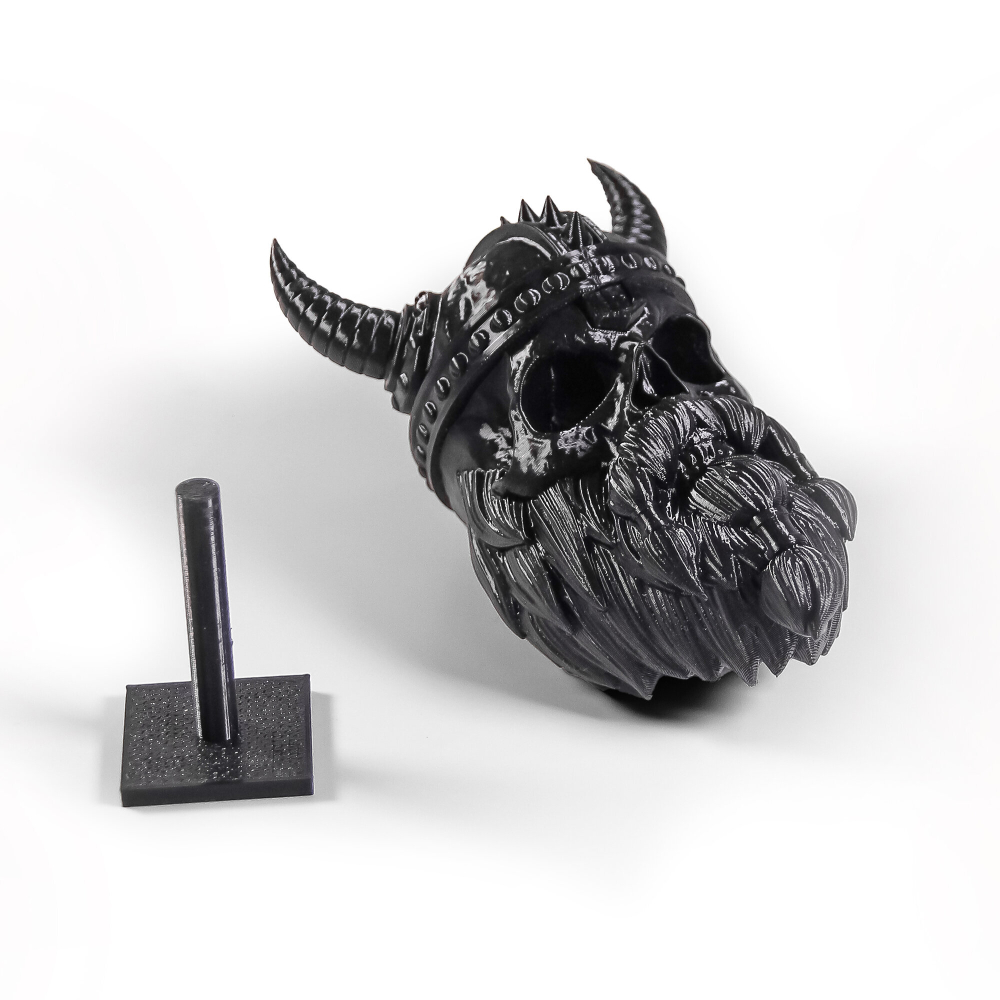 Бородатый череп с рогами, фигурка для декора интерьера, арт-объект, коллекционный предмет, 3D печать, черный 12 см.