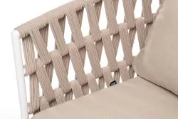 "Диего" диван 2-местный плетеный из роупа, основание дуб, каркас алюминий светло-серый (RAL7035) муар, роуп бежевый круглый, ткань бежевая 052