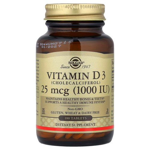 Solgar, витамин D3, 25 мкг (1000 МЕ), 180 таблеток