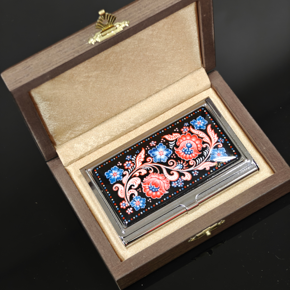 Визитница "Узоры триколор" (роспись Палех)