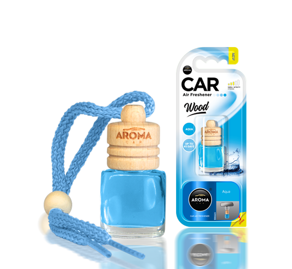 AROMA CAR WOOD 6ml Ароматизатор воздуха флакон с деревянной крышкой  Aqua (Вода)