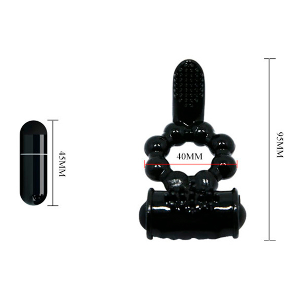 Чёрное эрекционное кольцо 4см с вибростимуляцией клитора Baile Sweet Ring BI-014075-1