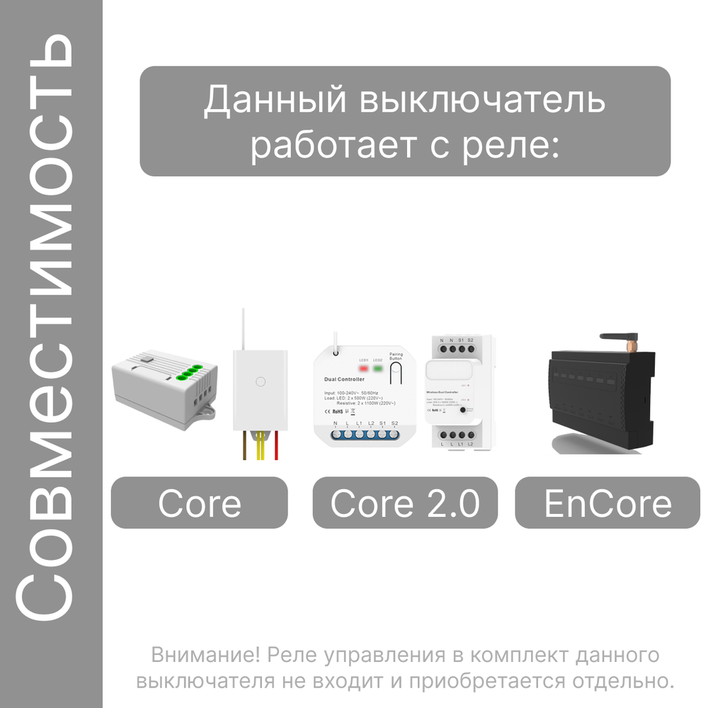 Беспроводной выключатель GRITT Evolution 2кл. графит, IP67, без реле, EV2202GR