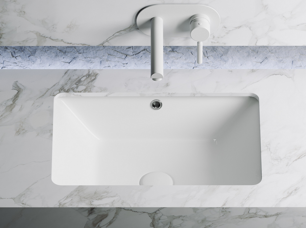 Умывальник прямоугольный встраиваемый под столешницу Element 550x400x185мм, с крепежом и шаблоном для установки