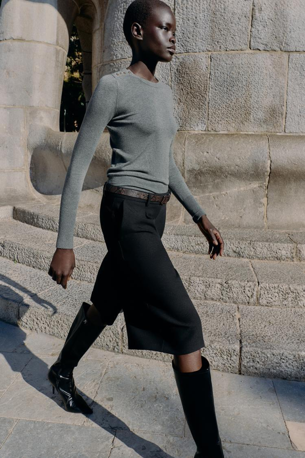 ZARA ВЯЗАНЫЙ СВИТЕР С ПУГОВИЦАМИ, СЕРЫЙ МЕЛАНЖ