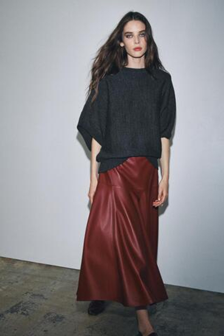 ZARA ТРИКОТАЖНЫЙ ДЖЕМПЕР С ШИРОКИМИ РУКАВАМИ, СЕРЫЙ