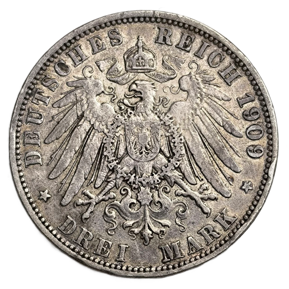 Монета 3 марки 1909 год, Германия (Пруссия) " Вильгельм ll"