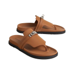 Hermes Empire leather open-toed flat-bottomed fashion sandals women's brown, H221074Z A3