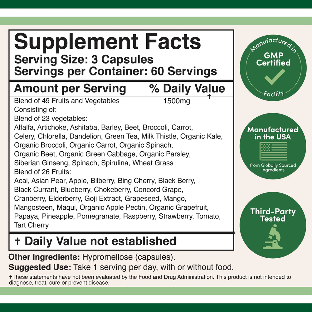 Double Wood Supplements - Daily Fruits and Veggies - 180 x 500 mg capsules