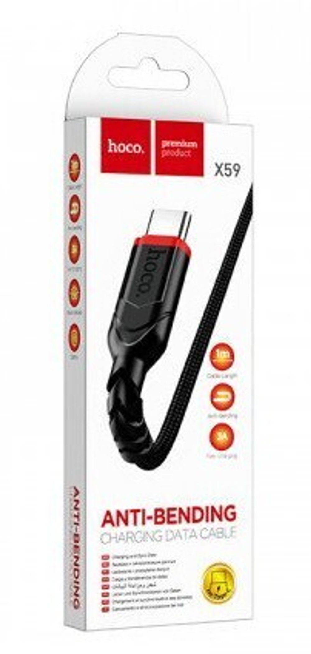 Кабель HOCO X59 USB-Type-C 3A 1м Nylon Black