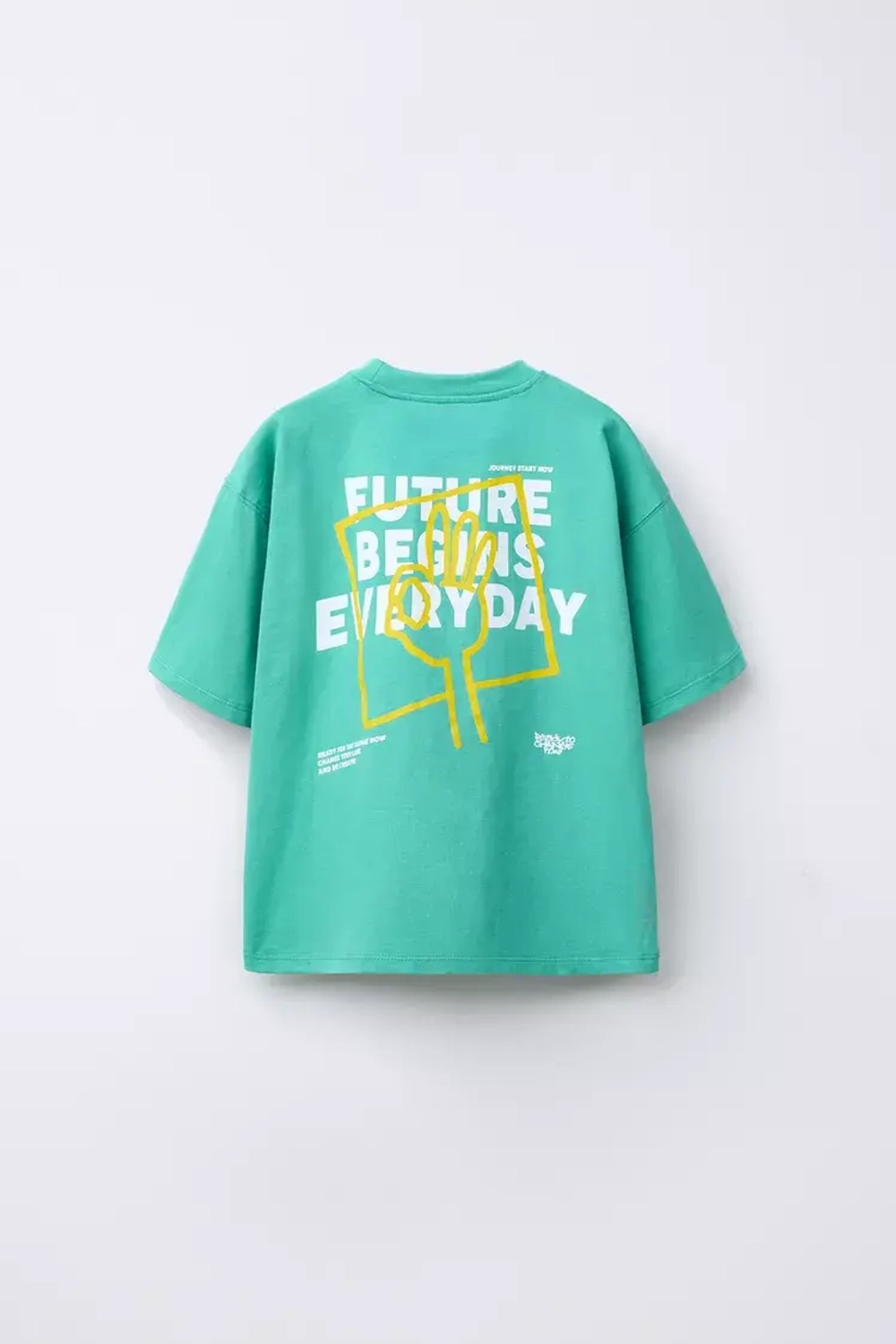 ZARA ФУТБОЛКА С РЕЛЬЕФНОЙ НАДПИСЬЮ, ЗЕЛЕНЫЙ