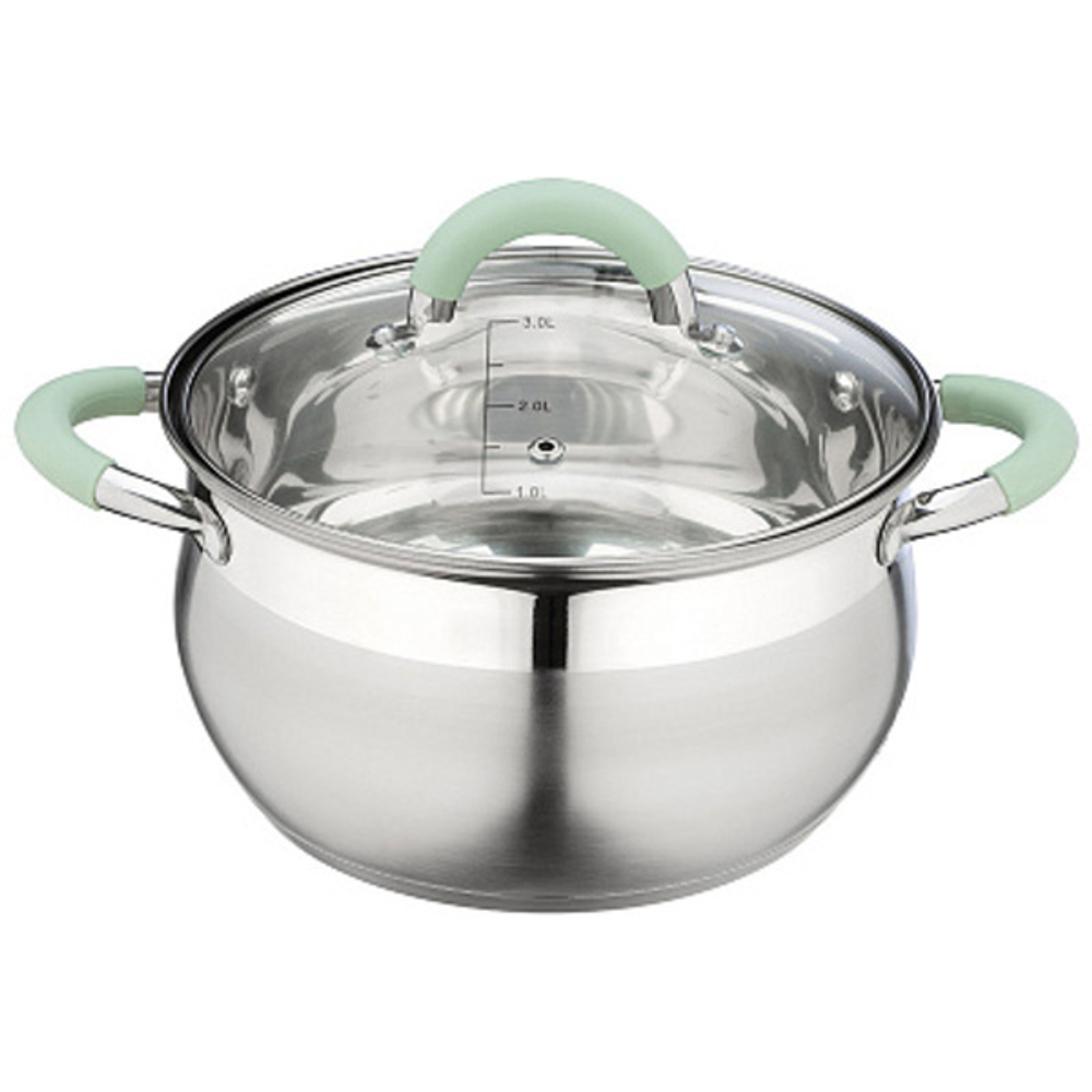 Кастрюля из нержавеющей стали 2,6л «MENTOLO» с крышкой, ручки с силиконом 103576