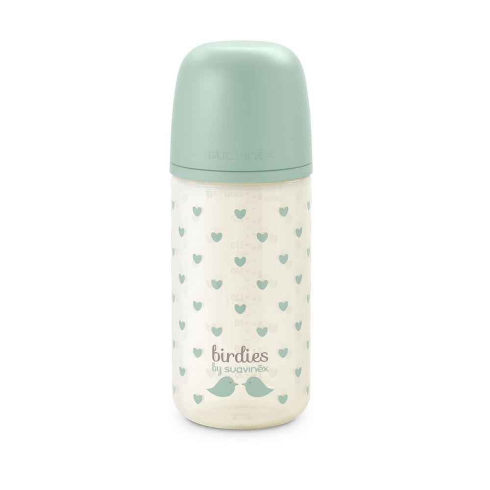 Стеклянная бутылочка для кормления Suavinex Birdies 240 мл, 0 мес+, голубая