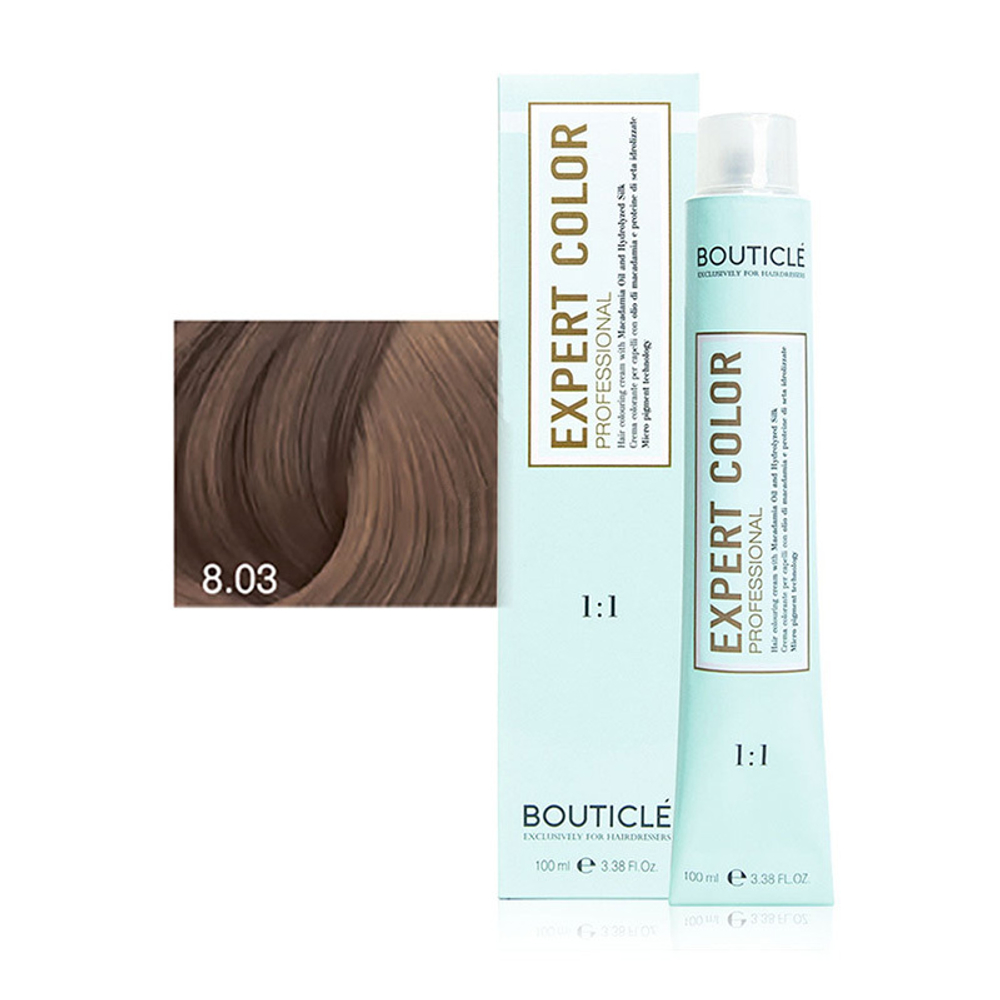Профессиональный перманентный крем-краситель для волос Bouticle Expert Color Hair Color Cream цвет 8.03 светло-русый натурально-золотистый, 100 мл.