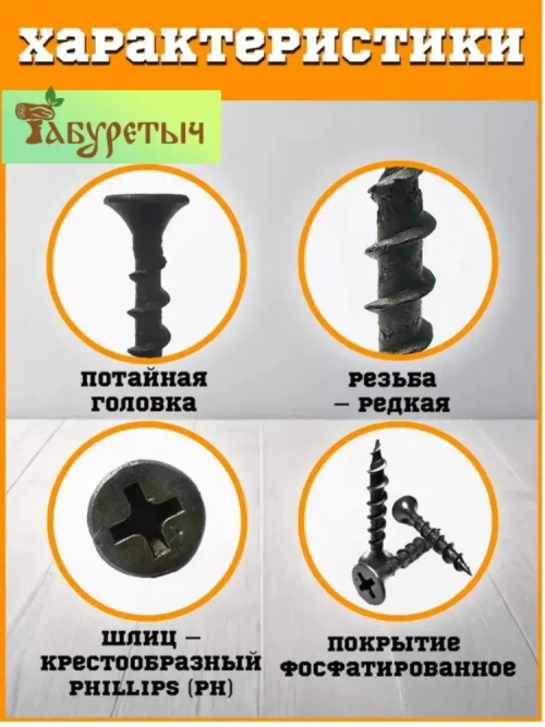 Саморез по дереву ГД, гипсокартон-дерево, черный 3,5х32 (200 шт), контейнер