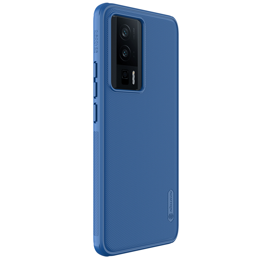 Усиленный чехол синего цвета от Nillkin для Xiaomi Poco F5 Pro (Redmi K60, K60 Pro), серия Super Frosted Shield Pro