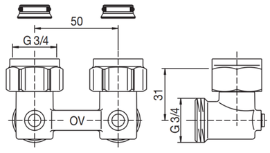 Узел нижнего подключения Oventrop Multiflex F ZB 1015814 3/4"х3/4" угловой для радиатора