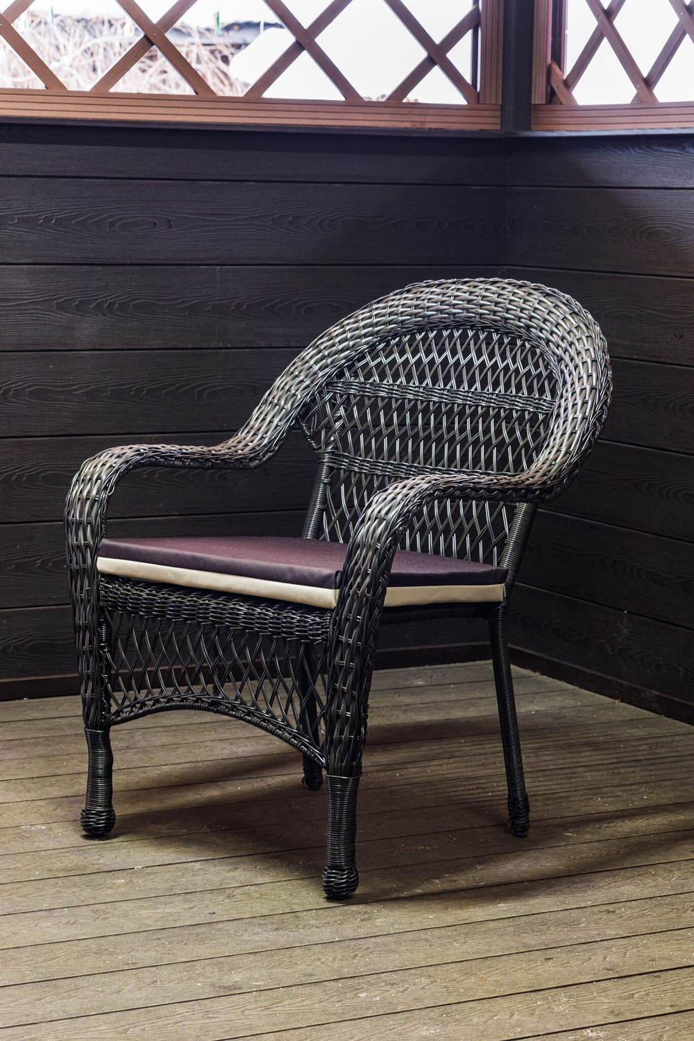 Кресло из искусственного ротанга МЭДИСОН НЬЮ «MEDISON NEW» арт.A6348 dark brown с подушками на сидение